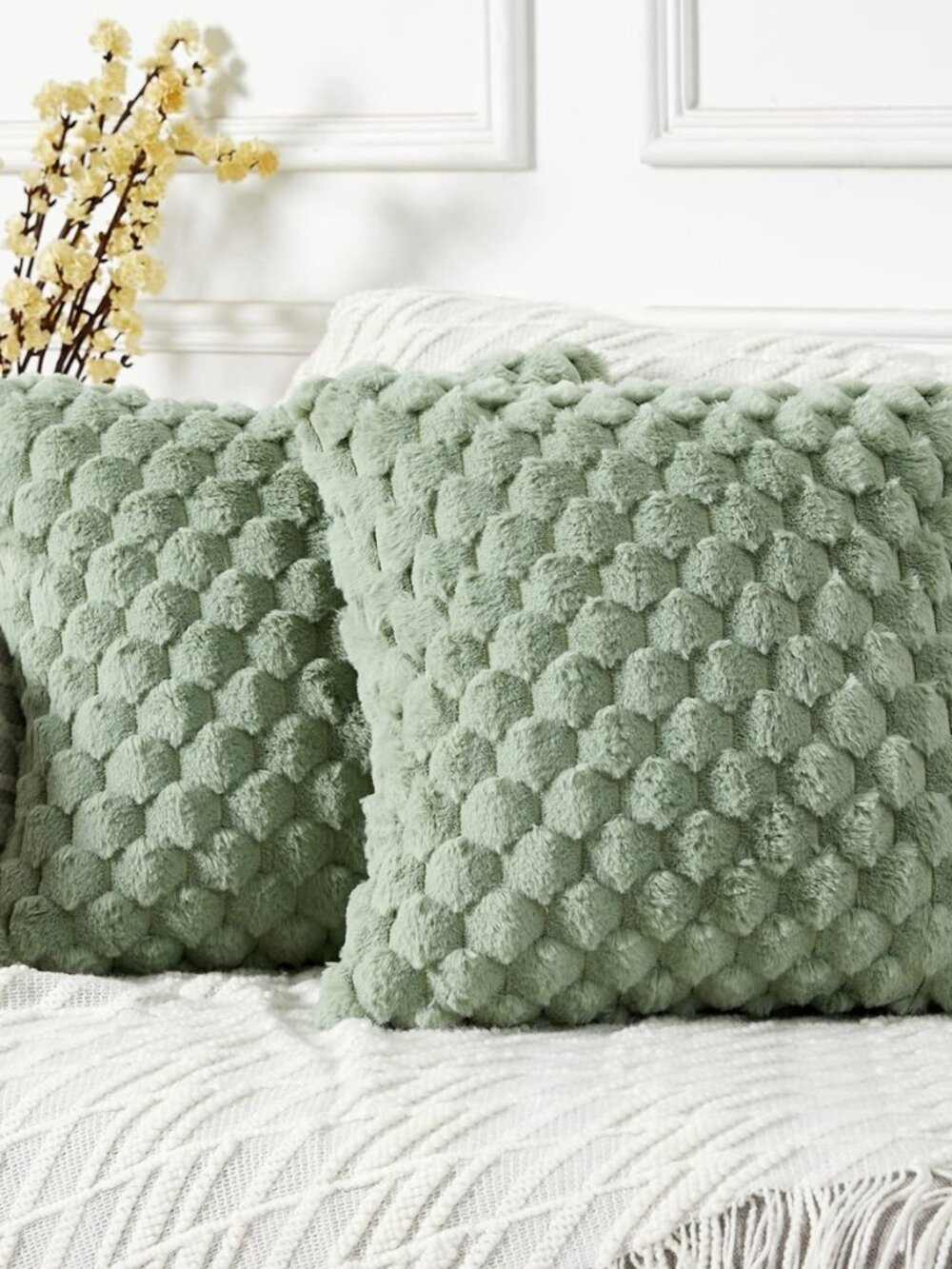 Pack of 2 Super Soft Cozy Decorative Throw Pillow Covers Fuzzy Plush Faux Fur